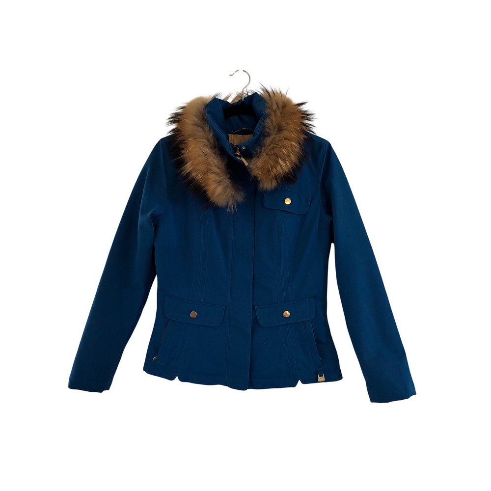 Nils Womens Teal Blue Ski Jacket Fur Collar Gold Hardware Size 4